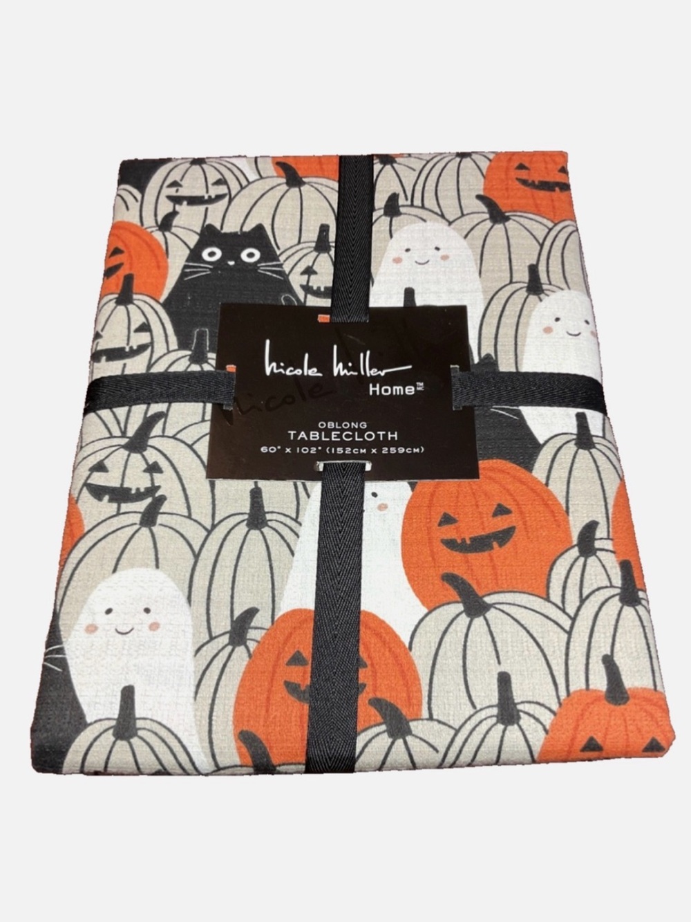 Nicole Miller Jack O Lantern Pumpkin Autumn Halloween Oblong Tablecloth NEW